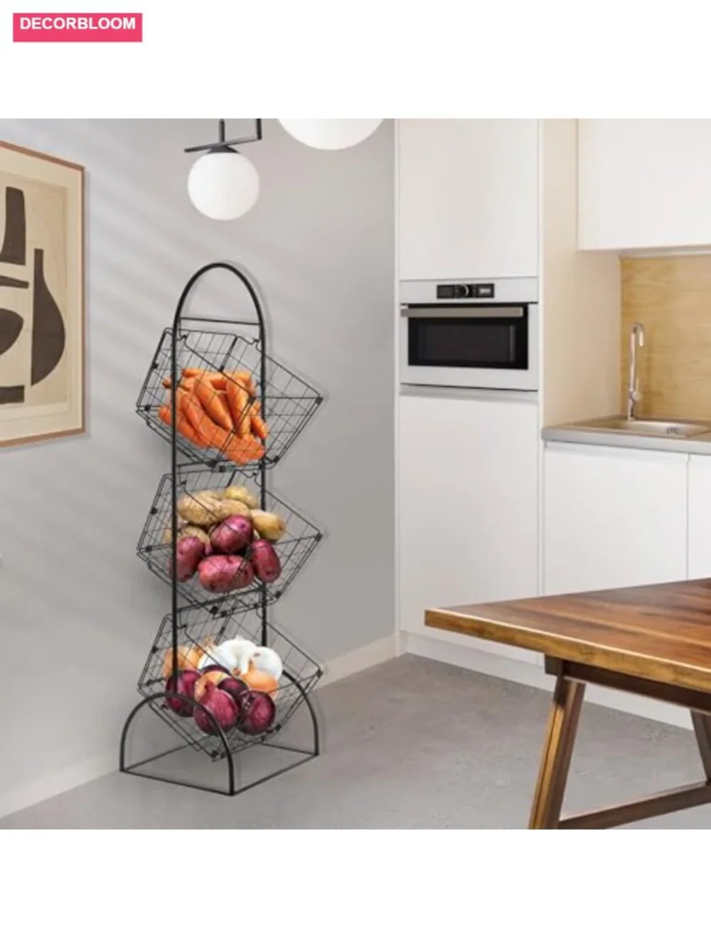 Sorbus 3 Tier Basket Stand Fruit Vegetable Kitchen Storage Adjustable Steel